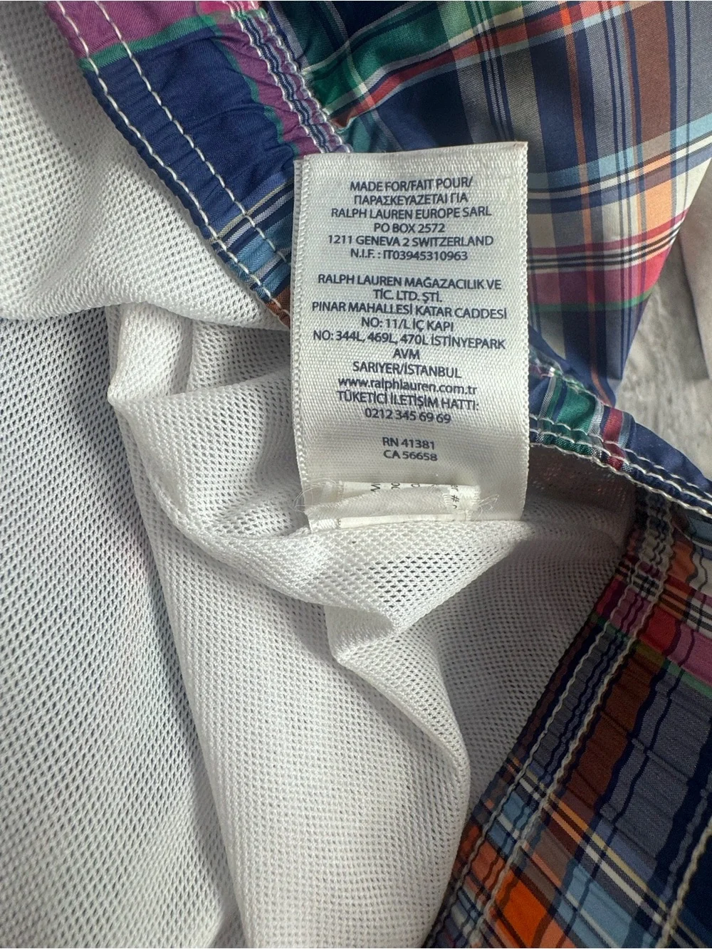 Ralph Lauren Plaid Swim Trunks in Navy, Pink & Orange